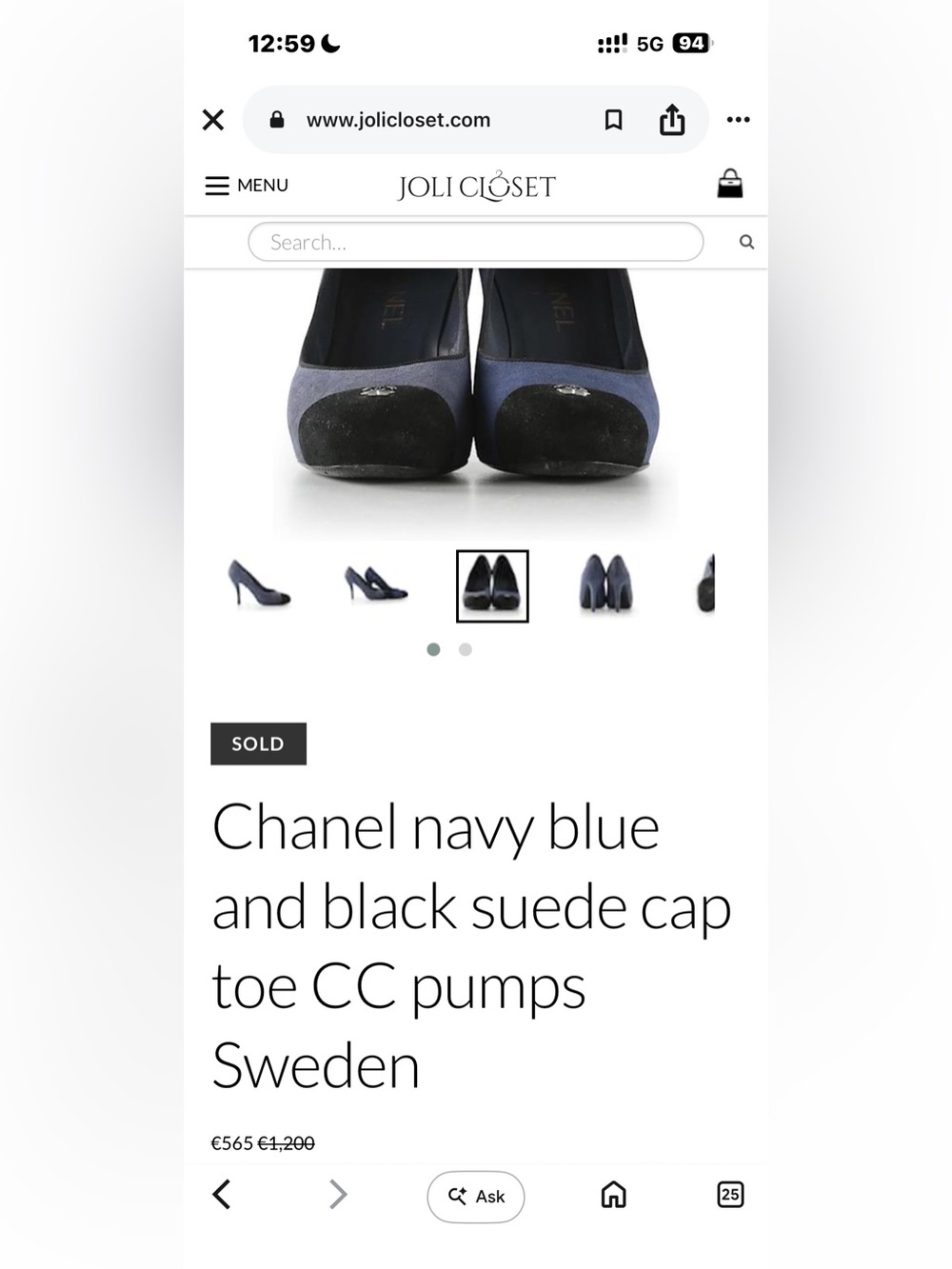 CHANEL Navy and Black Suede Cap-Toe Ballet Flats